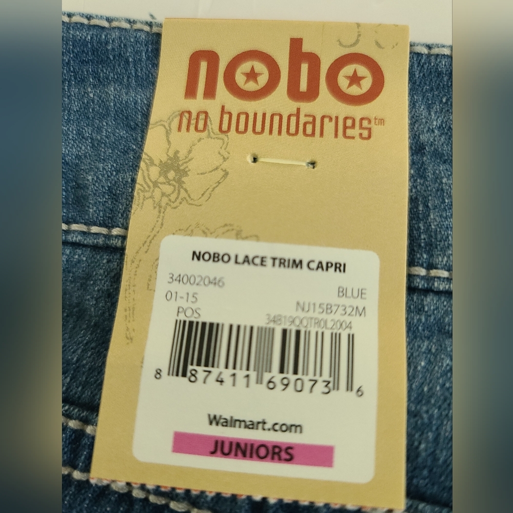 NOBO No Boundaries Lace Trim Capri Jeans Y2K Juniors Size 7 - Picture 4 of 4